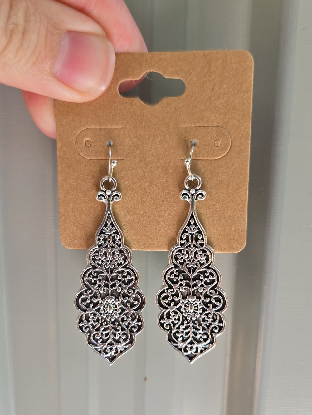 Intricate Filigree Dangle Earrings - Silver